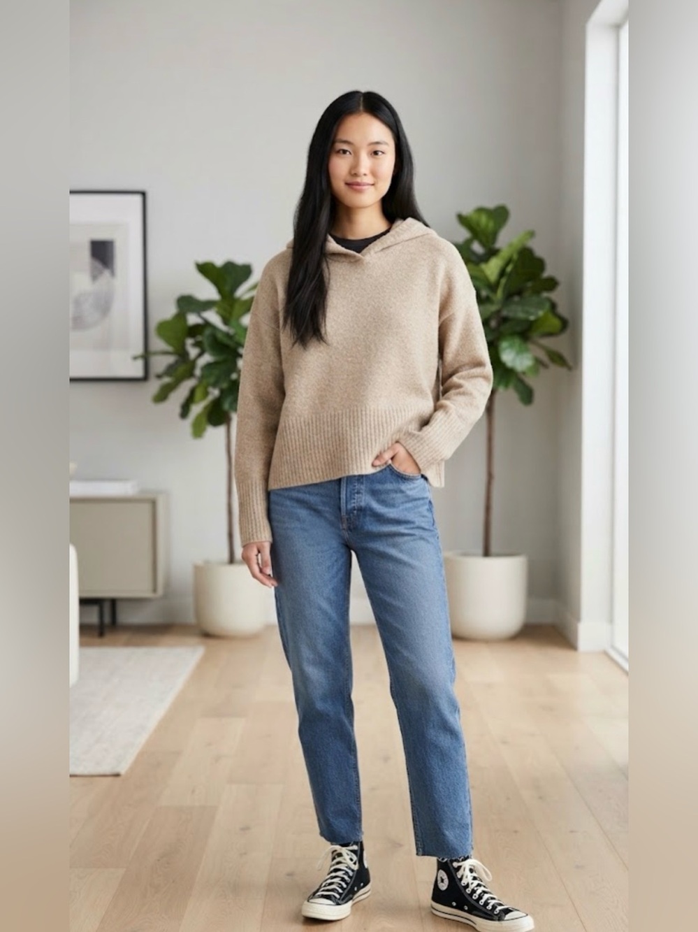 Turtleneck Sweater in light brown wool
